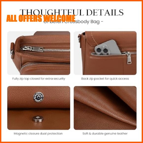 Genuine Leather Crossbody Bag with RFID Wallet Medium Saddle Purse - Picture 7 of 7